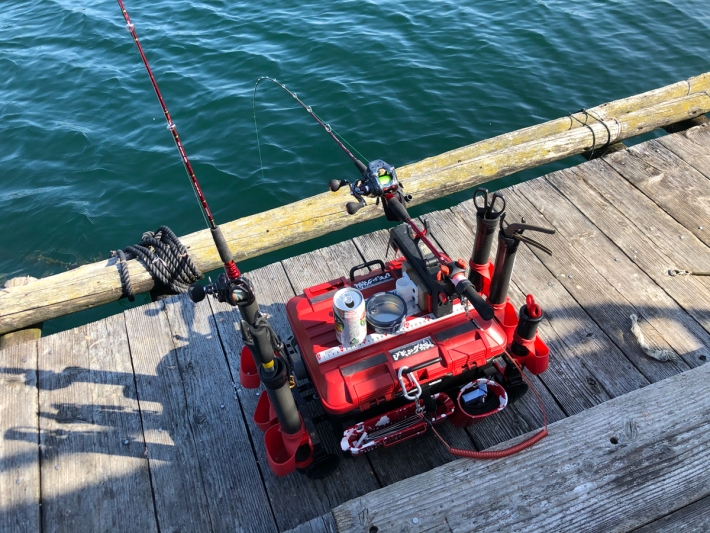 筏釣り 改造ドカット ミニラークで竿固定