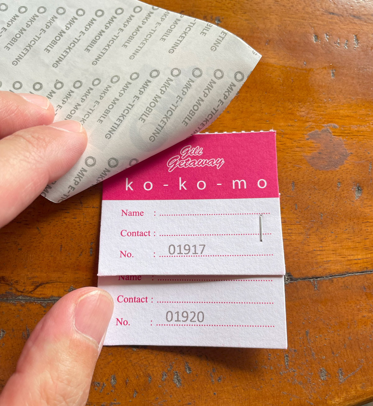 Gili Getaway 預け荷物の半券