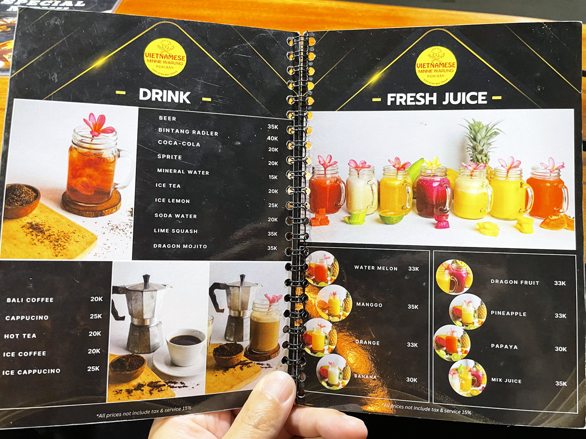 Vietnamese Minnie Warung ベトナム料理店 メニュー MENU